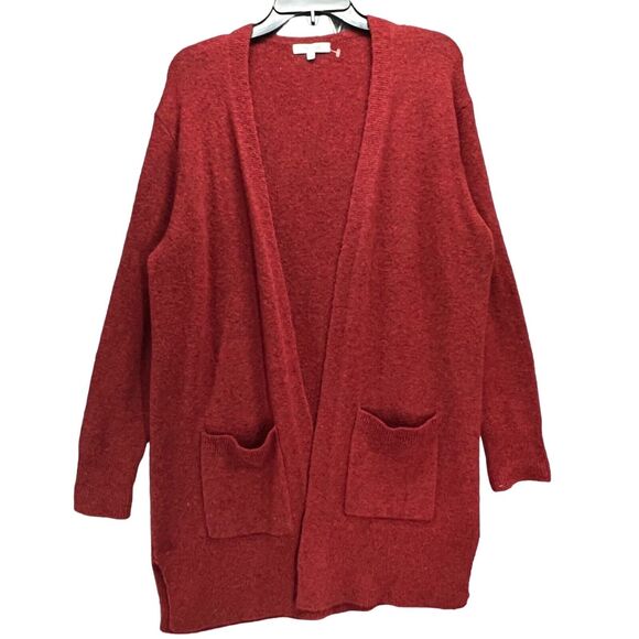 Madewell Cardigan Sweater Small Red Wool Alpaca Blend Pockets Open Oversized - Picture 1 of 11